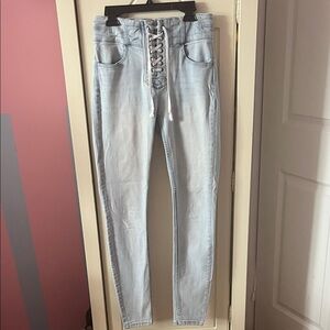 Free People Light Blue High Rise Lace-Up Jeans